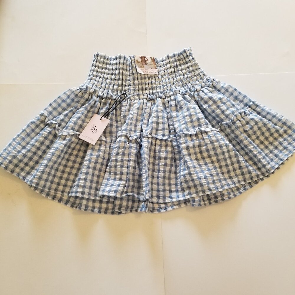 Sincerely Jules Tier Smocked blue and white skirt Size M NWT